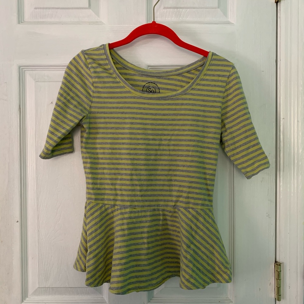 Grey and Neon Yellow Peplum Top